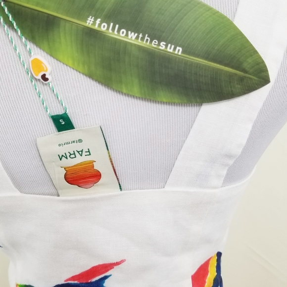 SOLD Farm Rio Macaw dress white mini linen parrot - Picture 7 of 8